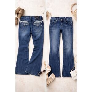 Y2K Miss Me Bootcut Jeans sz 31 JP5330B4 Wing Embellished Pockets Stretch Y2k